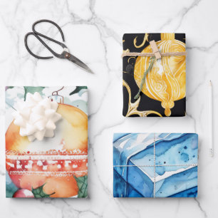 Feuillet plat Christma Wrapping Papier Set de 3