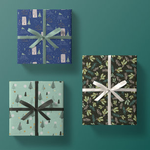 feuillets papier d'emballage cadeau de noël moder