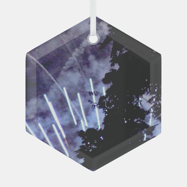 Feux d'artifice 1 ornement hexagone en verre (Recto)