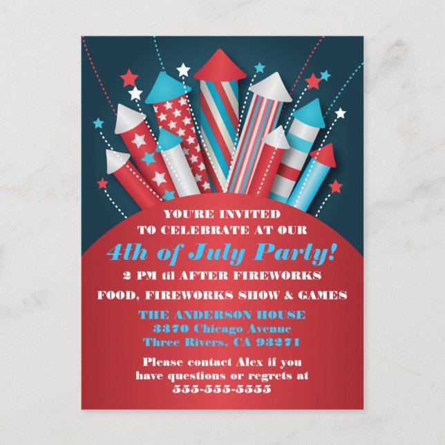 Feux d'artifice Rocks 4 juillet carte postale (Devant)