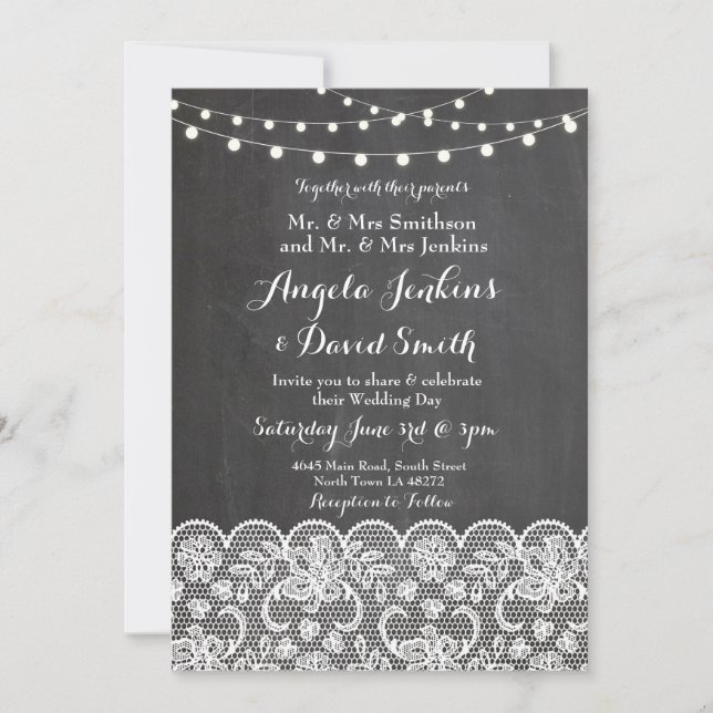 Feux de mariage d'hiver Chalkboard Lace Invitation (Devant)