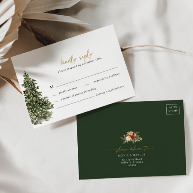 Feux de Noël Mariage d'hiver Carte RSVP (RSVP Card Front/Back)