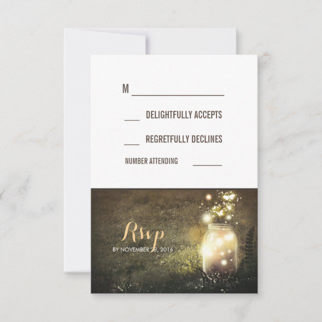 Feux de nuit rustiques Mason Jar Cartes RSVP (Devant)