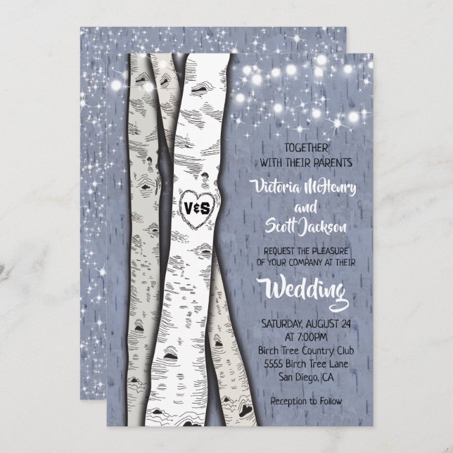 Feux jumelles Birch Tree Mariage Invitations (Devant / Derrière)