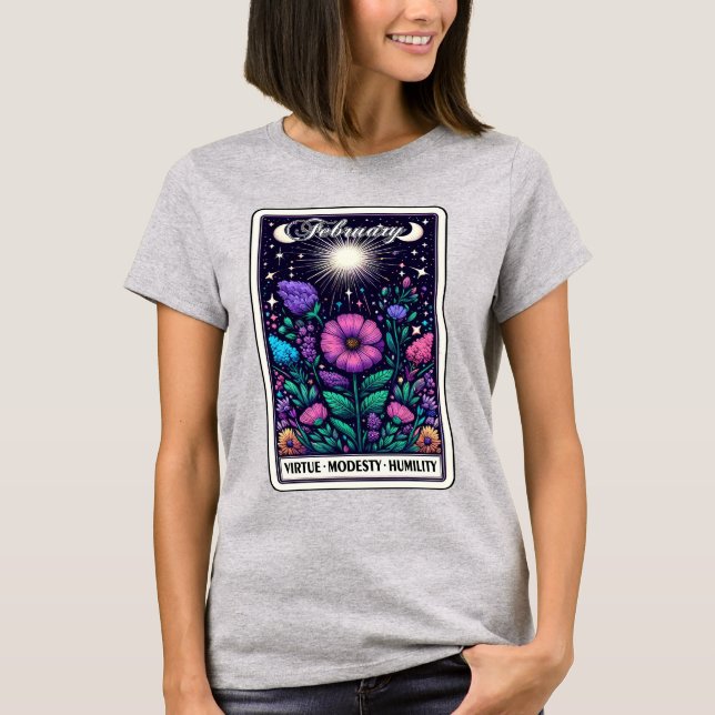 Février Mois de naissance Violet Fleur T-shirt (Devant)