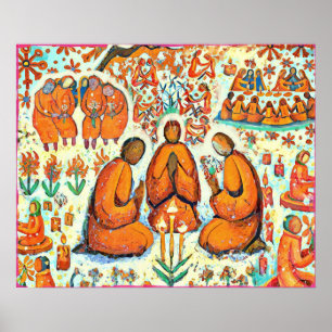 Février Naïve Folk Art hiver Love Prayer Poster