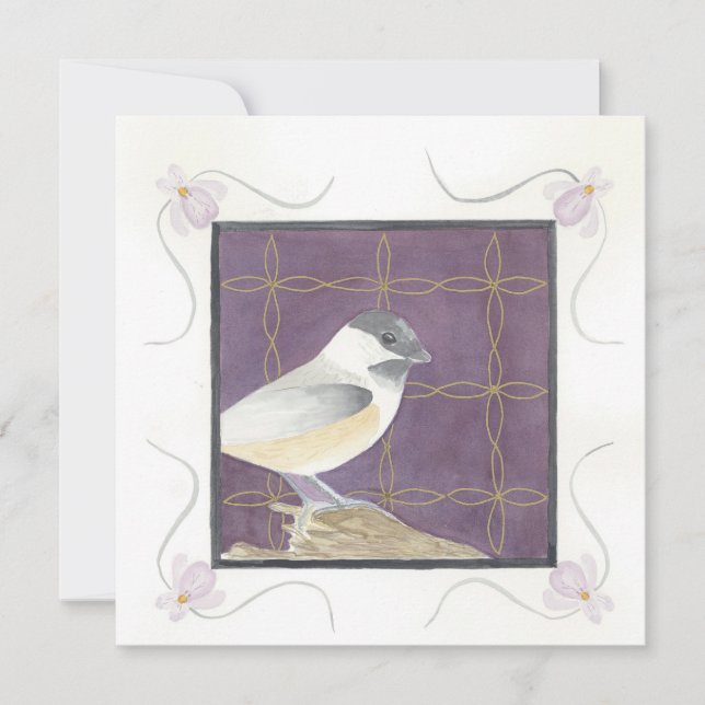 Février ; Violettes & Mésange ; Carte de vœux (Devant)