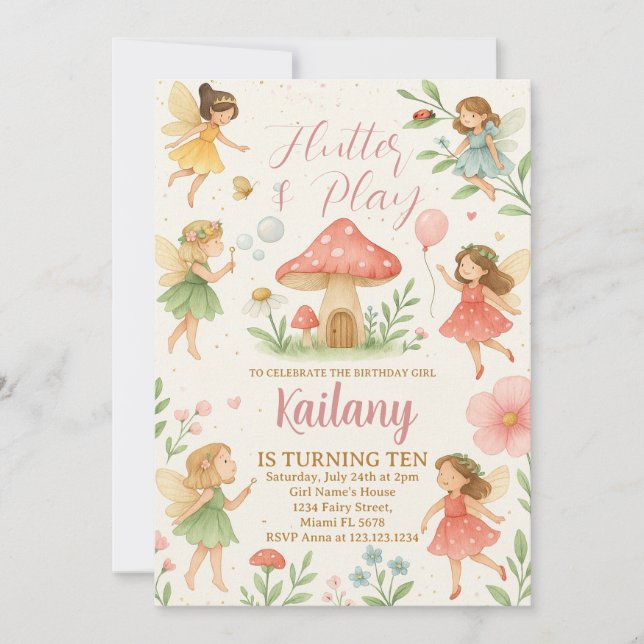 Fflotter et jouer Fairy Anniversaire Invitation (Devant)