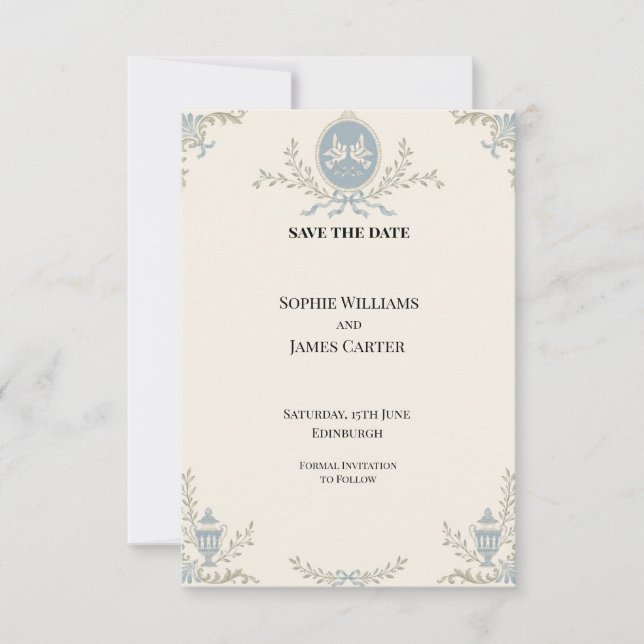 Fiançailles Blue Regency Cameo Save The Date (Devant)
