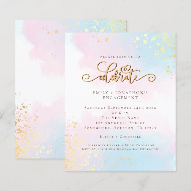 Fiançailles de script couleur bleu rose du budget (Devant / Derrière)