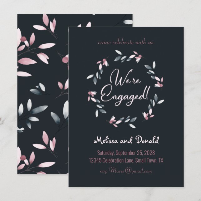 Fiançailles élégantes aquarelle rose marine (Devant / Derrière)