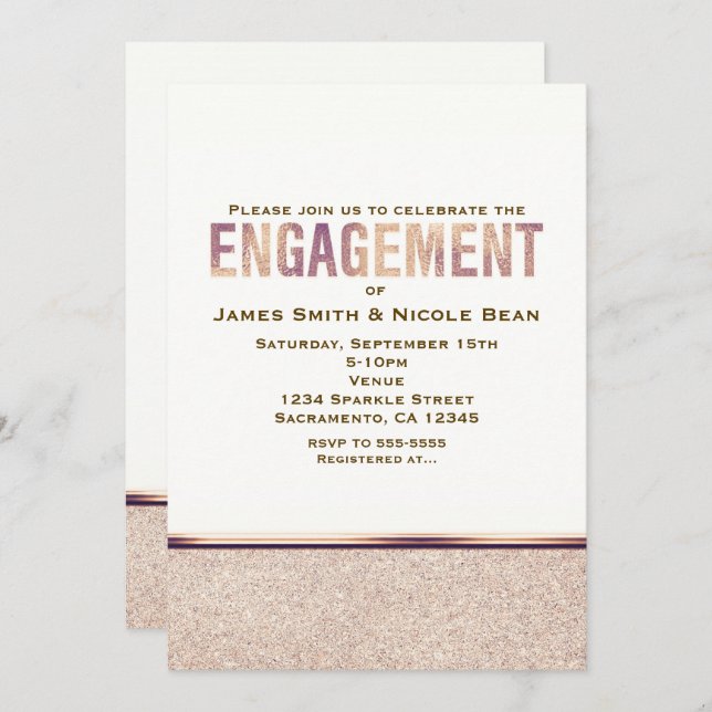 Fiançailles Faux Rose Gold Champagne Invitation (Devant / Derrière)