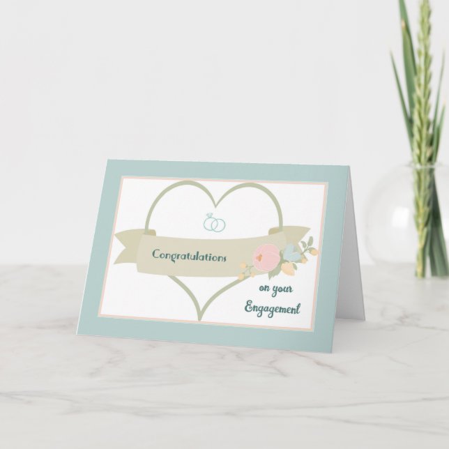 Fiançailles Félicitations Cartes Coeur et anneaux (Devant)