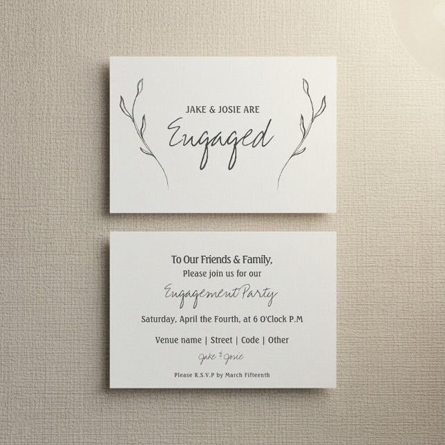 Fiançailles floral, faire-part de parti engagé (Floral Engagement, engaged party announcement.)