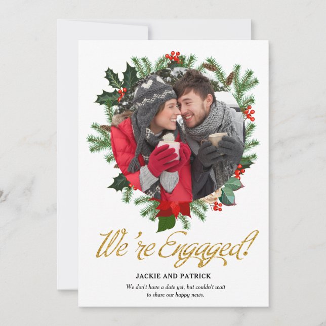 Fiançailles photo hiver verdure Faire-part (Devant)