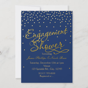 Fiançailles Shower Point Blue & Gold Invitation