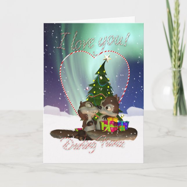 Fiance Je T'Aime Carte De Noël Avec Squir D'Amour (Devant)