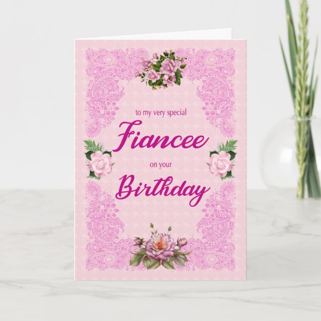 Fiancée Anniversaire avec carte rose Roses (Devant)