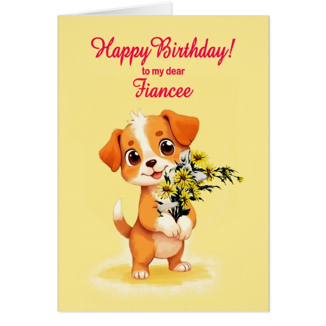 Fiancée Anniversaire Chiot et Fleurs (Devant)