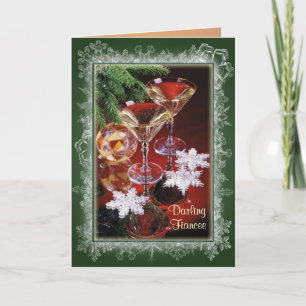 Fiancée - Carte de Noël romantique.Verres de vin