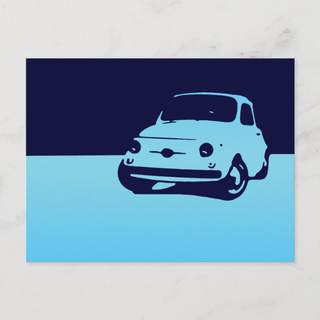 Fiat 500, 1959 - Lt blue sur carte postale foncée (Devant)