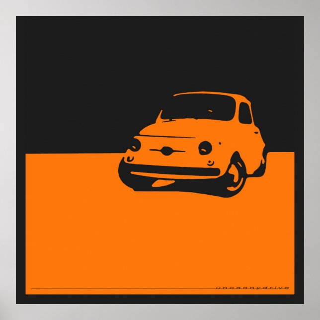 Fiat 500, 1959 - Orange on black poster (Devant)