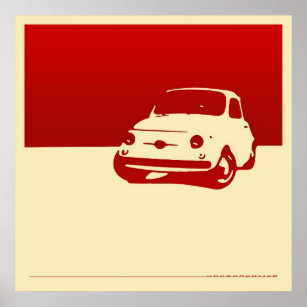 Fiat 500, 1959 - Poster rouge sur crème