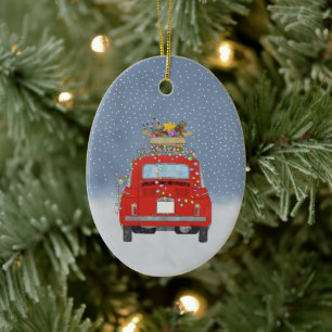 Fiat 500 avec cadeaux de Noël Ornement en céramiqu
