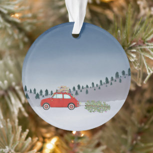 "Fiat 500 avec ornement aquarelle de sapin de Noël