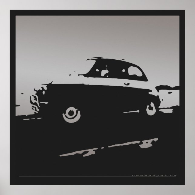 Fiat 500 classic - Argent sur affiche noire (Devant)