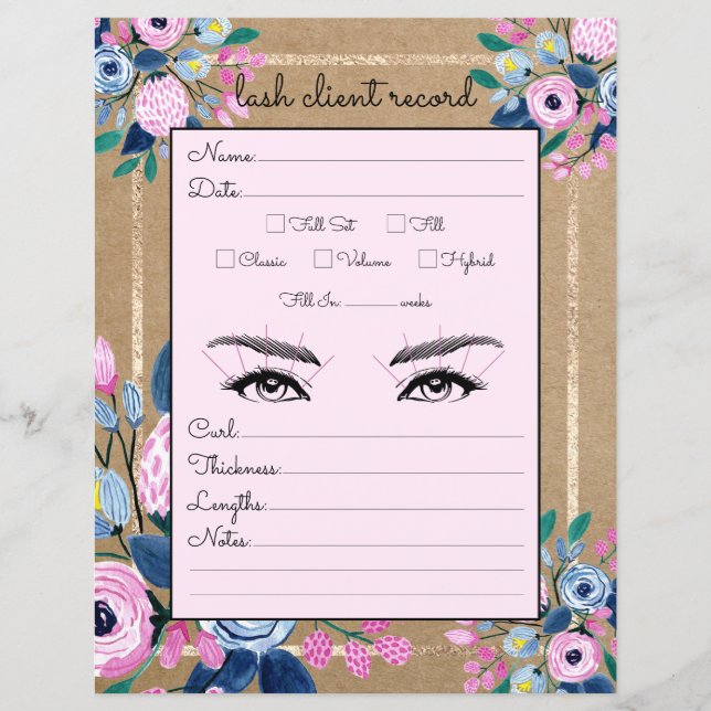 Fiche client Pink Floral Gold Kraft (Devant)