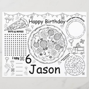 Fiche d'activité d'anniversaire de pizza, sets de