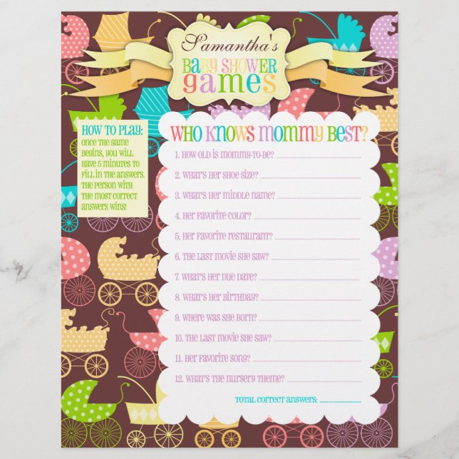 Fiche d'activité "Jeux de Baby shower" chic (Devant)