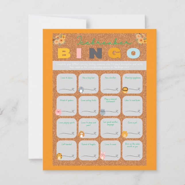 Fiche de bingo pour jeu de glace orange pour baby  (Devant)
