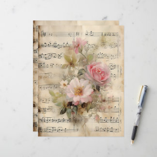 Fiche de musique et collage rose