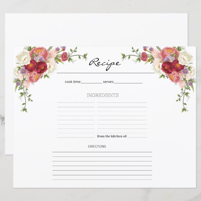 Fiche de recette de cuisine florale de pivoine  (Devant / Derrière)