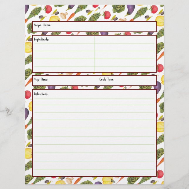 Fiche de recette de légumes (Devant)