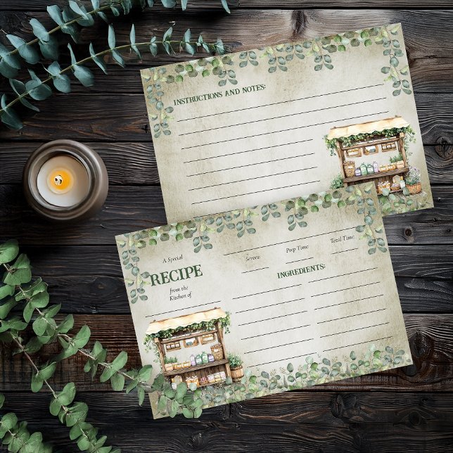 Fiche de recettes de la ferme agricole de marché (Fresh Off the Market Farmer's Market Farm Stand Bridal Shower | Housewarming Recipe Card)