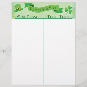 Fiche de score de Bunco Tally Lucky Irish Saint Pa