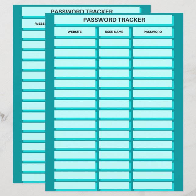 Fiche papier du suivi de mot de passe (Devant / Derrière)