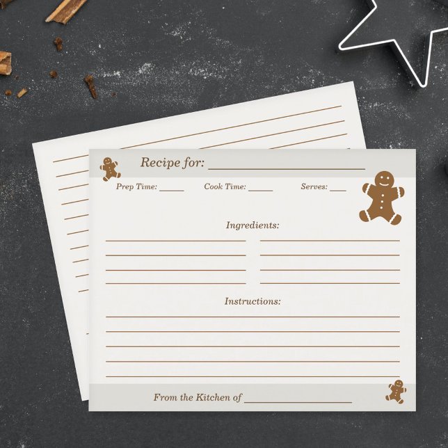 Fiche recette  Bonhomme en pain d'épice de Noël  (Gingerbread Man Christmas Cookie Recipe Card)
