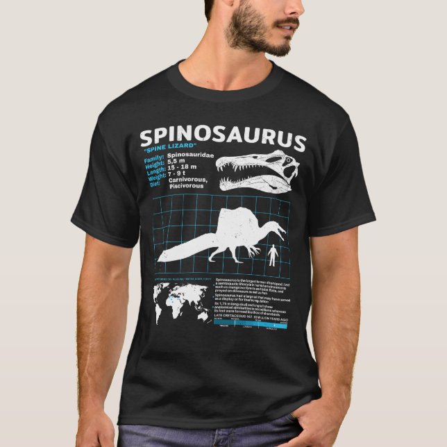 Fiche technique fossilisée de Spinosaurus T-Shirt (Devant)
