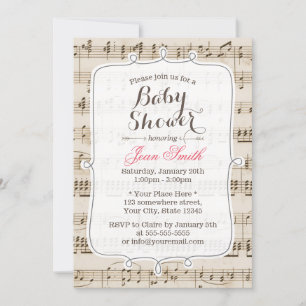 Fiche vintage Musique Baby Shower Invitations