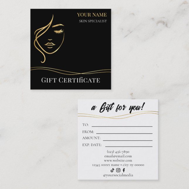 Fidélité Carte Cadeau de Soins de Peau de Beauté de Luxe (Devant / Derrière)
