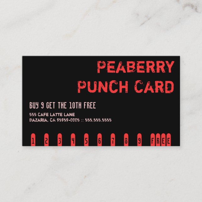 Fidélité Carte de punch pour boisson au café Dark Peaberry (Devant)