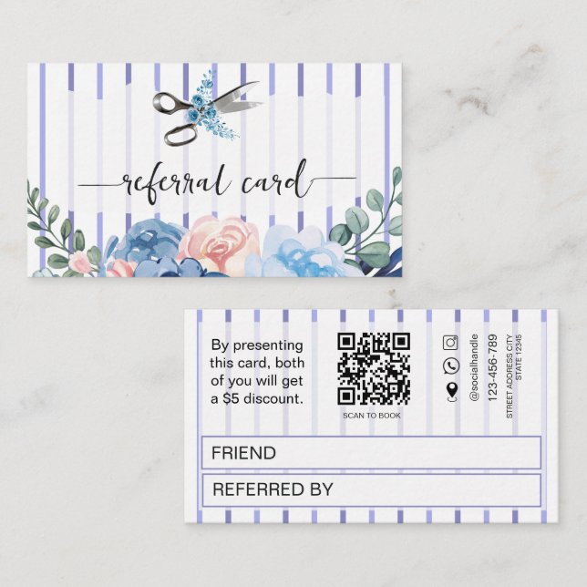Fidélité Carte de recommandation de coiffeur à rayures flor (Devant / Derrière)