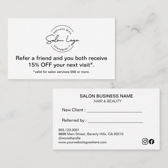 Fidélité Carte de réduction de parrainage de salon Parraine (Devant / Derrière)