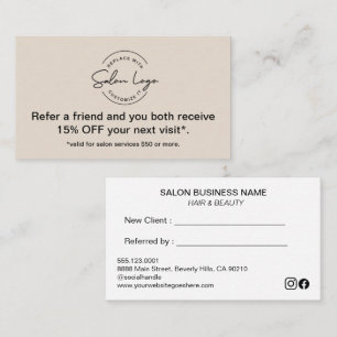 Fidélité Carte de réduction de parrainage de salon personna