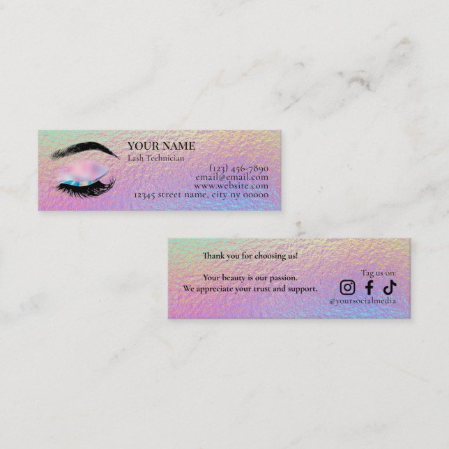 Fidélité Carte de remerciement pour technicien de cils holo (Devant / Derrière)