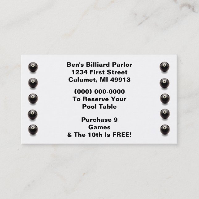 Fidélité Carte de salle de billard de la boule huit du (Devant)